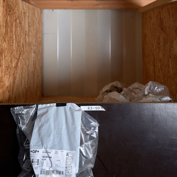 Elsvetsförminskning, GF, med integrerad rörfixtur. d63-d50-4 stycken. Artnr. 753901658. Elsvetsvinkel, GF, 45°, med integrerad rörfixtur. d50. 1 styck. Artnr. 753151610.