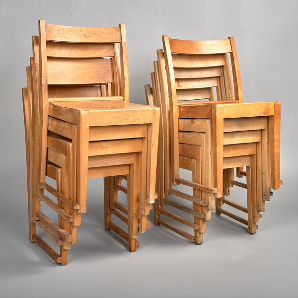 SVEN MARKELIUS. Stolar. 10 stycken. Stapelbara. Orkesterstolen. Bodafors. 