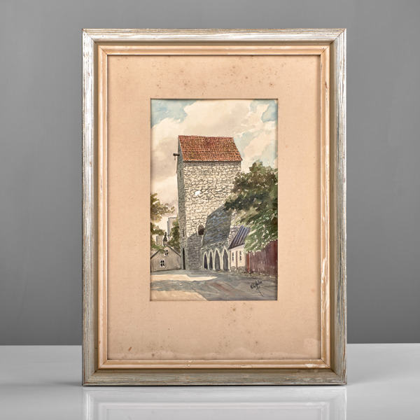 KG HOLM. Akvarell. Dalmansporten, Visby.