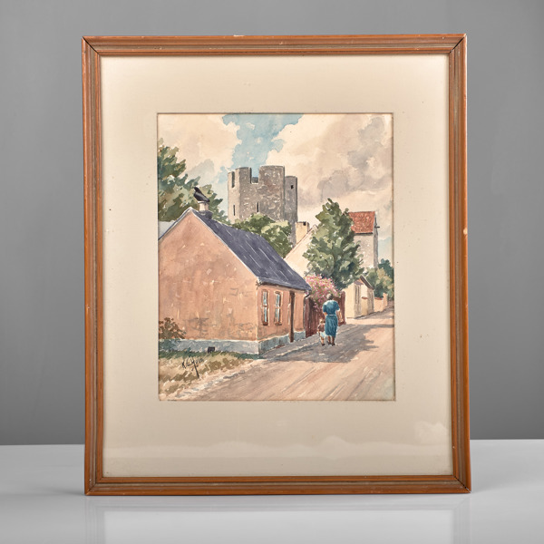 KG HOLM. Akvarell. Visbymotiv.