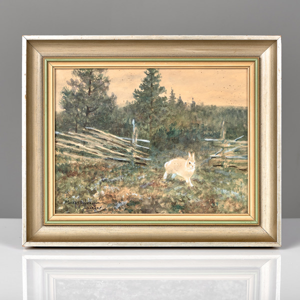 MOSSE STOOPENDAAL. (1901-1948). Akvarell. Vinterhare. 