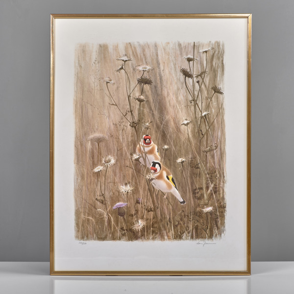 LARS JONSSON. (1952-). Färglitografi. Steglitsor.