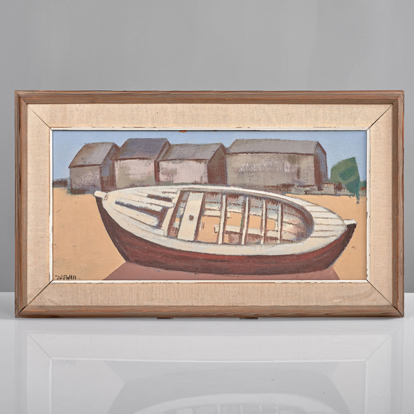 OLLE IDEWALL. (1928-1991). Olja på pannå. Koviks fiskeläge.