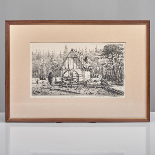 ERIK OLSSON. 1919-2007). Etsning. Hammars kvarn, Norrlanda. 