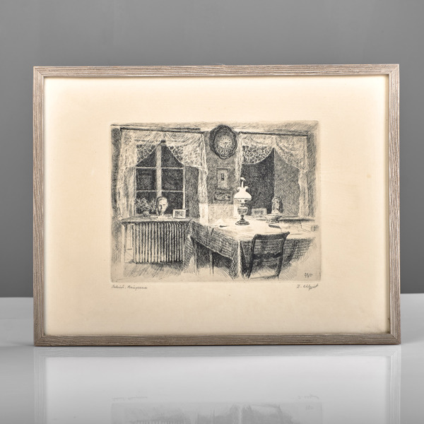 DAVID AHLQVIST. (1900-1988). Etsning. Interiör, Bringsarve.