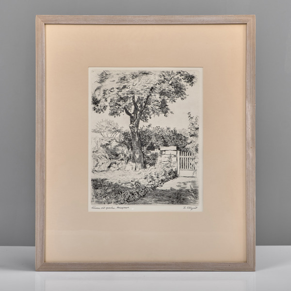 DAVID AHLQVIST. (1900-1988). Etsning. Lönnen vid grinden, Bringsarve.