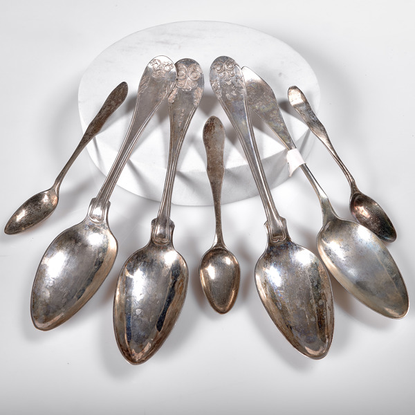 4 MATSKEDAR + 3 TESKEDAR. Silver. Visby.