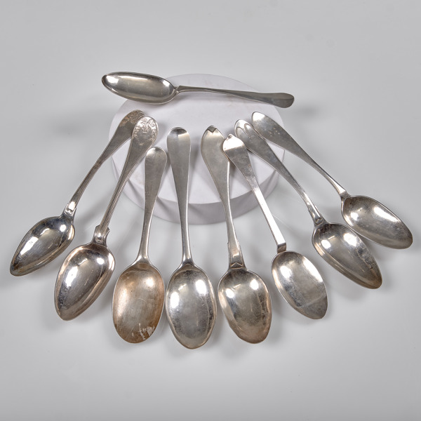 MATSKEDAR. Silver. 9 stycken. 1700-1800-tal.