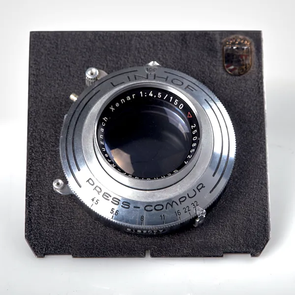 OBJEKTIV. Schneider-Kreuznach Xenar 1:4,5/150 2508527. Linhof Press-Compur. 1950-tal.