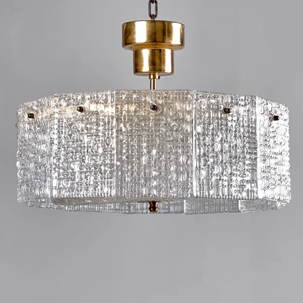 CARL FAGERLUND. Taklampa. Glas och mässing. 1960-70-tal.
