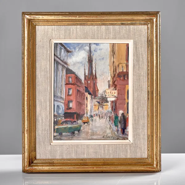 NILS ENBERG. (1893-1959). Olja på pannå. Stockholmsmotiv.