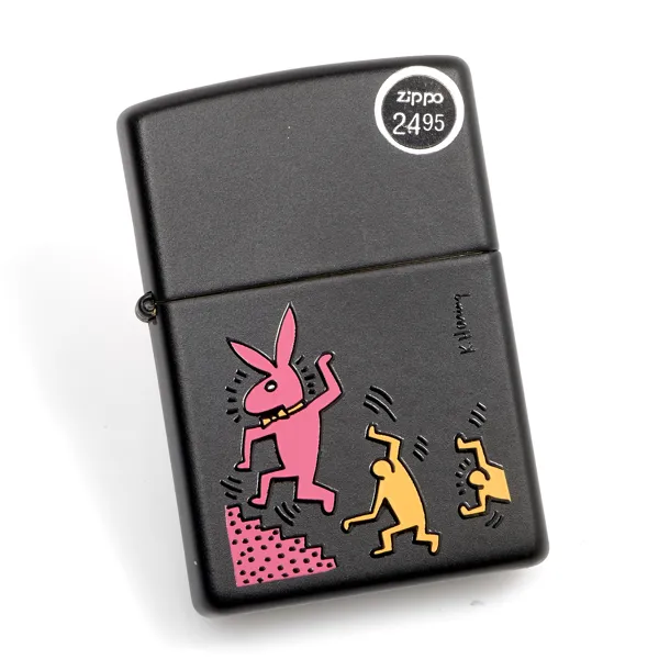 TÄNDARE ZIPPO. Keith Haring. Playboy. Bunny on Move. Pop Collection. 1999.