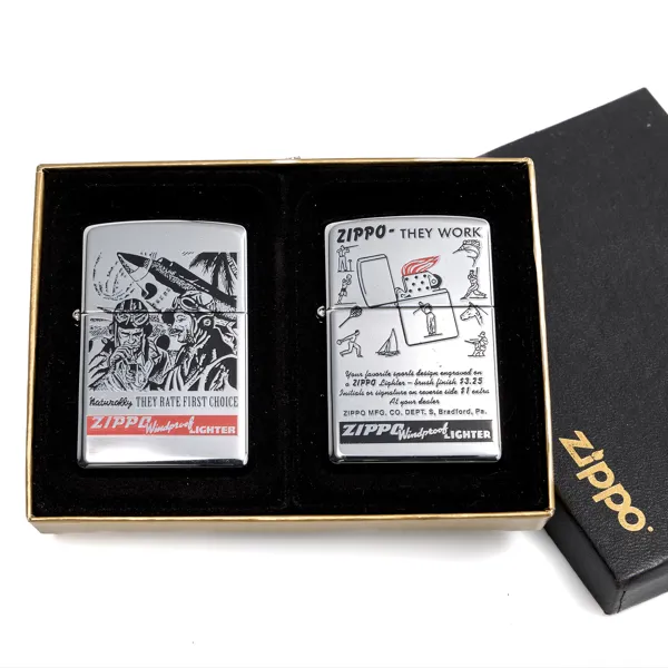 TÄNDARE ZIPPO. 2 stycken. Historical Advertising. They Work. Nostalgic Magazine series. 2002.