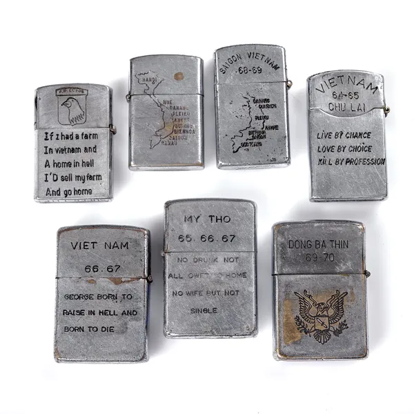 PARTI TÄNDARE. 4 Zippo, 1 Zenith, 1 Super-Lite och Konwal. Vitenam. 1960-70-tal.