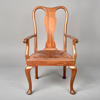 4 STOLAR + 2 KARMSTOLAR. Mahogny med lädersitsar. Bondrokoko. 1920-30-tal.